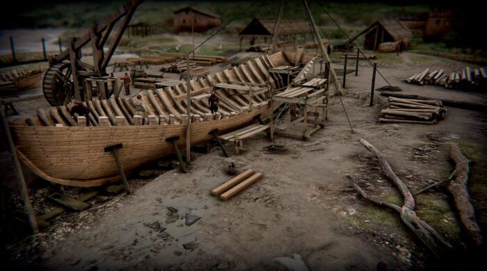 interpretation of a medieval boat under construction